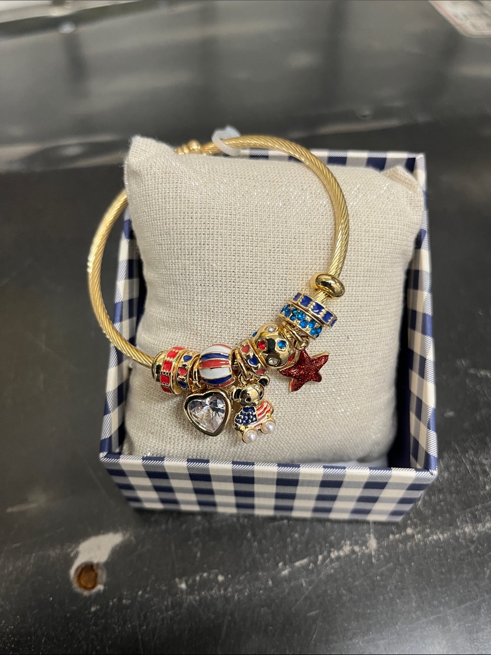 Piper Gold-Tone Charm Bangle with Red, White & Blue Accents
